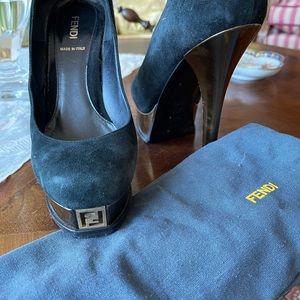 Fendi black suede shoes leather lining leather